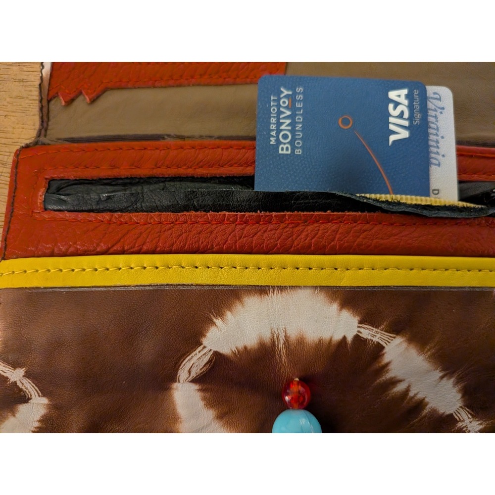 Taytu Ethiopia Brown Tie Dye Leather Monster Clutch Wallet Bead Closure - Picture 6 of 12